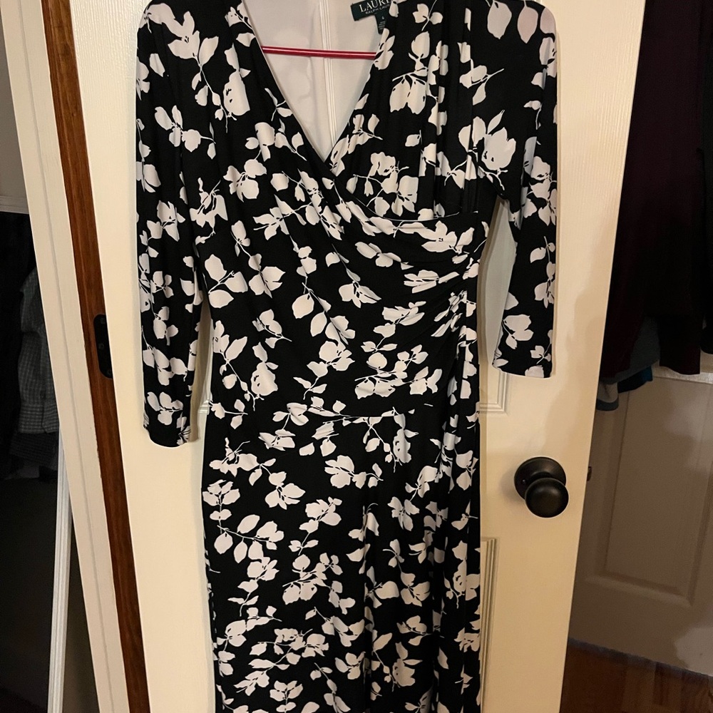 Ralph Lauren Black and White Floral Long Sleeve Dress